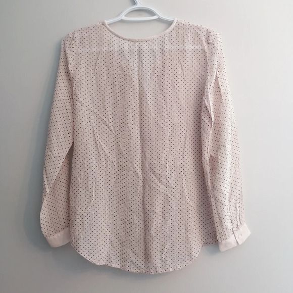 Club Monaco 100% Silk Semi Sheer Pink Black Polka Dot Button Up Blouse Small - Picture 3 of 14